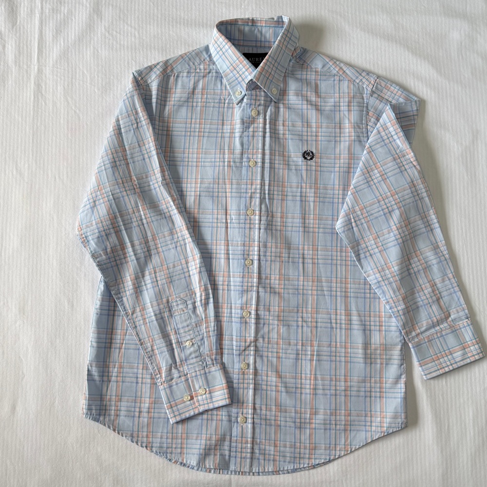 RALPH LAUREN LIGTH BLUE AND ORANGE PLAID SHIRT |Size 18